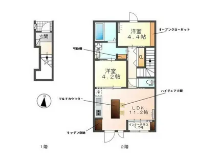レヴメゾン神山四番館(2LDK/2階)の間取り写真