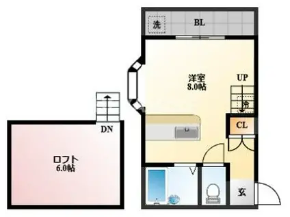 スカイヒルズ緑が丘(ワンルーム/1階)の間取り写真