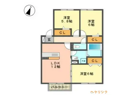 シエル ブル(3LDK/2階)の間取り写真