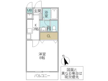 フォーライフヴィラ千波(1K/3階)の間取り写真