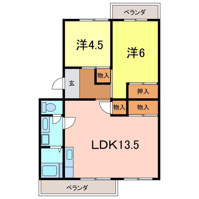 ドエル法土(2LDK/2階)の間取り写真