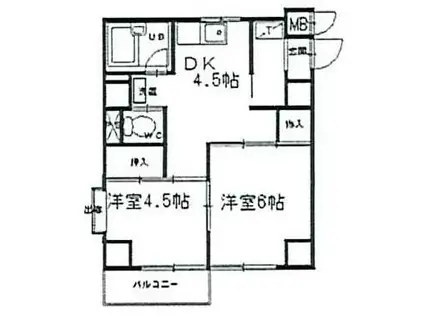 エスエスハイツ(2K/4階)の間取り写真