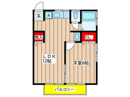 パーシモン市金(1LDK/2階)の間取り写真