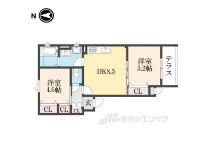 クリエオーレ上島町(2DK/1階)の間取り写真