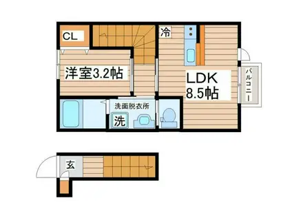 CASA UNO(1LDK/2階)の間取り写真