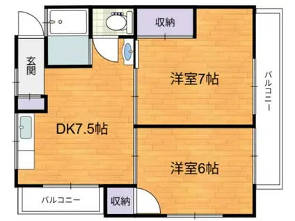 ヴィラ・プルニエ(2DK/1階)の間取り写真