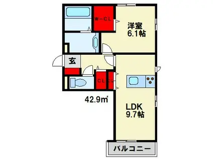 ソレールヴィラII D棟(1LDK/1階)の間取り写真