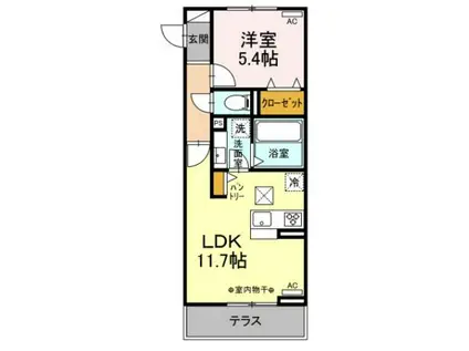 ソレール北浦(1LDK/1階)の間取り写真