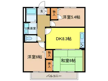 PEER COURT(3DK/2階)の間取り写真