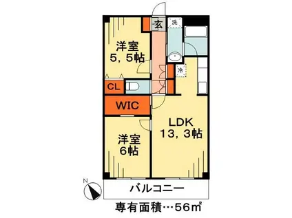 アルファークレスト(2LDK/3階)の間取り写真