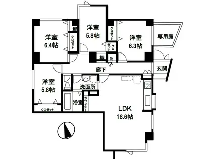 グランペール田無(4LDK/1階)の間取り写真