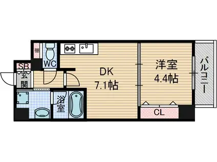 ソラージュ茨木(1DK/4階)の間取り写真