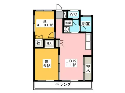 渋谷コート2号館(2LDK/2階)の間取り写真