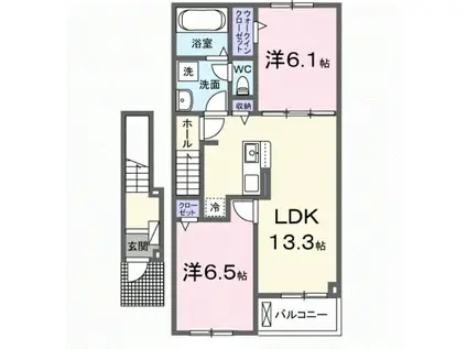プレミアム コンフォート II(2LDK/2階)の間取り写真