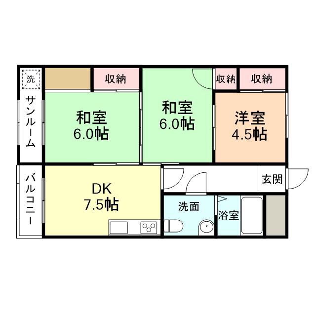 エンゼルハイム布瀬(3DK/3階)の間取り写真
