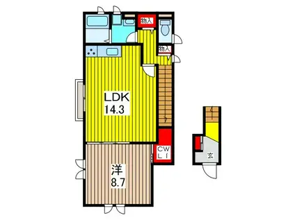 杏ハウス(1LDK/2階)の間取り写真