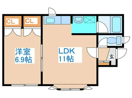 岩間ハイツ2(1LDK/2階)の間取り写真