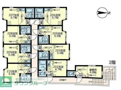 ユナイト川崎ロゼッタストーン(ワンルーム/2階)の間取り写真