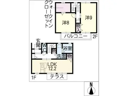 シェソワB(2LDK/2階)の間取り写真