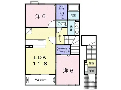 ヴァンクール貴志川II(2LDK/2階)の間取り写真