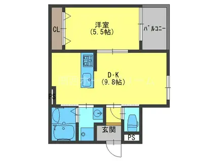 パレミヤビ香里西(1LDK/3階)の間取り写真