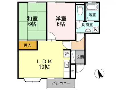 ジュネス定田(2LDK/2階)の間取り写真