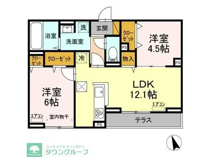 グランテージ海神 F(2LDK/1階)の間取り写真