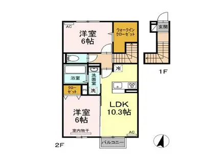 アヴィータ(2LDK/2階)の間取り写真