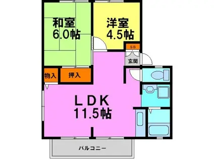 矢内ハイツ花屋敷A棟・B棟(2LDK/2階)の間取り写真