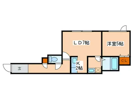 プレザント篠路(1LDK/2階)の間取り写真