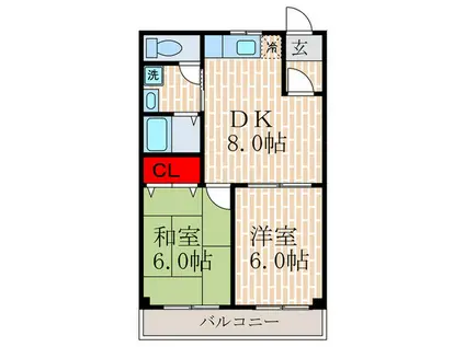 レジデンス伏見(2DK/2階)の間取り写真