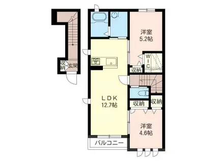カサ フォルトゥーナ(2LDK/2階)の間取り写真