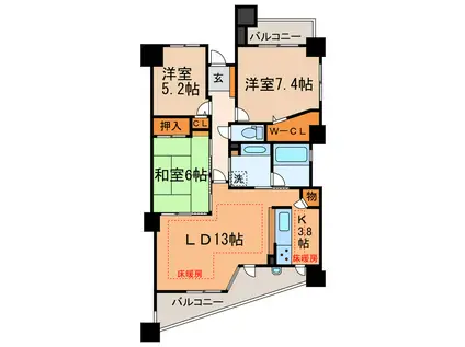 LSP勝川弐番館(3LDK/13階)の間取り写真