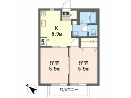 リーベン岡崎(2K/2階)の間取り写真