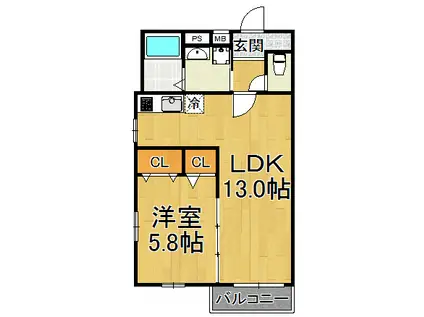 フジパレス津門中央公園2番館(1LDK/2階)の間取り写真