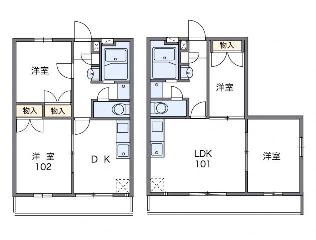 レオパレス西宮北B(2DK/1階)の間取り写真