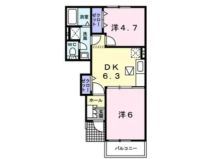 レジデンスサンディットA(2DK/1階)の間取り写真