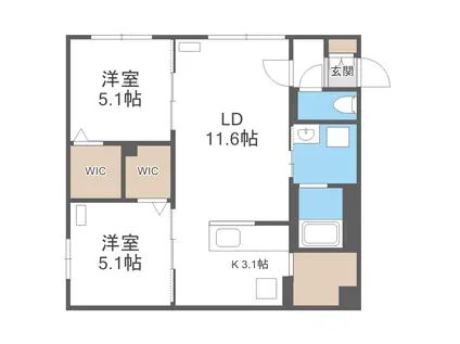 BLANC TERRACE 白石(2LDK/1階)の間取り写真