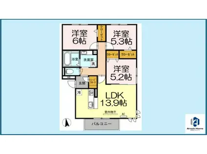 ラルジュ高峯 B棟(3LDK/3階)の間取り写真