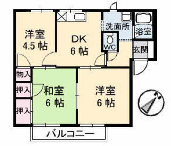 カサ・リンダ A棟(3DK/2階)の間取り写真