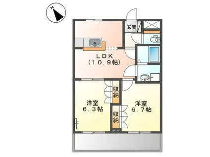 オベルジーヌ(2LDK/1階)の間取り写真