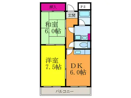 カーサ庄屋(2DK/2階)の間取り写真