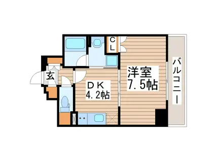 ラフルール連坊(1DK/3階)の間取り写真