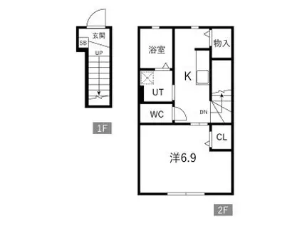 リベルタF(1K/2階)の間取り写真