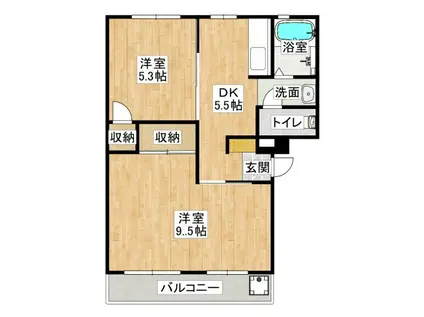 上高丸厚生年金(2DK/2階)の間取り写真