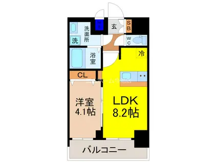 プレサンス桜山駅前アフォード(1LDK/15階)の間取り写真