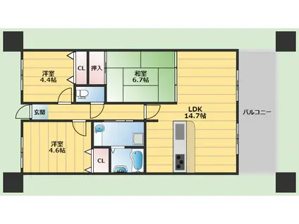アーバンヒルズ千里(3LDK/10階)の間取り写真