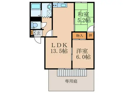 フレグランス葛原(2LDK/1階)の間取り写真
