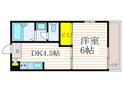 スコラハイツD(1DK/2階)の間取り写真