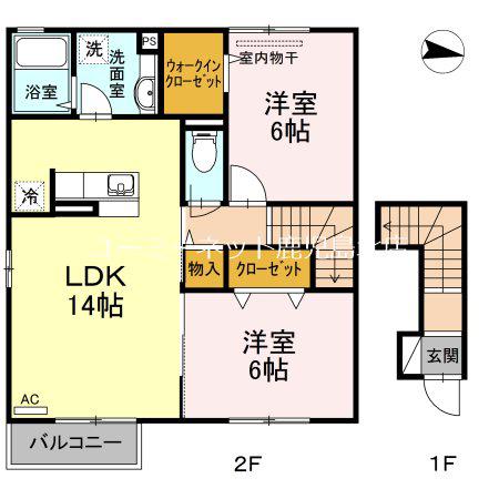 アルページュ 北(2LDK/2階)の間取り写真
